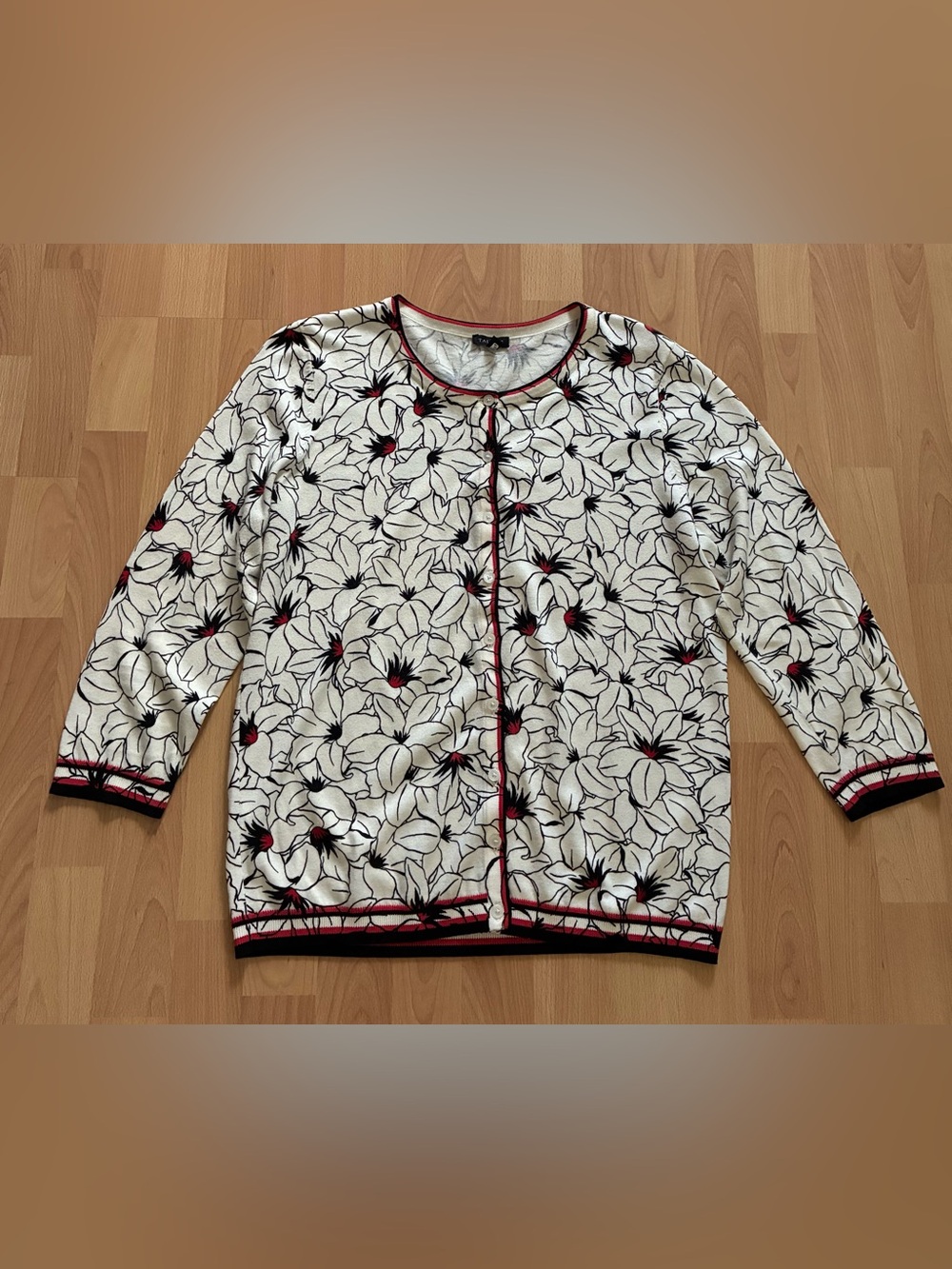 Talbots Floral Print Cardigan Sweater Womens Sz L Lightweight Casual Office